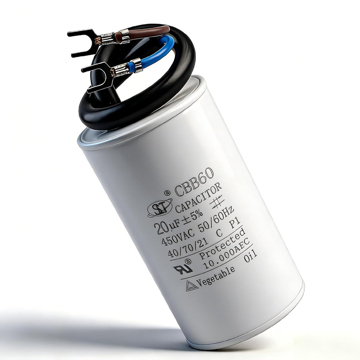 CBB60 20uF Motor Run Capacitor 450 VAC Volts Round Cylinder 2 Leads