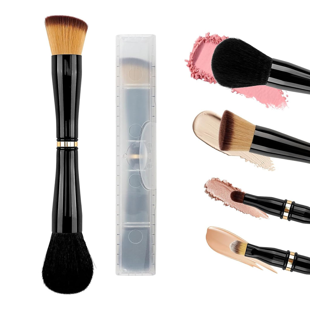 Travel Makeup Brush Set with Case, 4-in-1 Double-Ended Brush