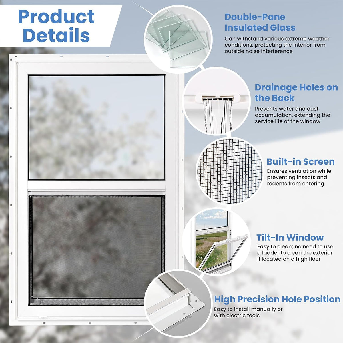 Vinyl Single Hung Sliding Window 36" x 60" White