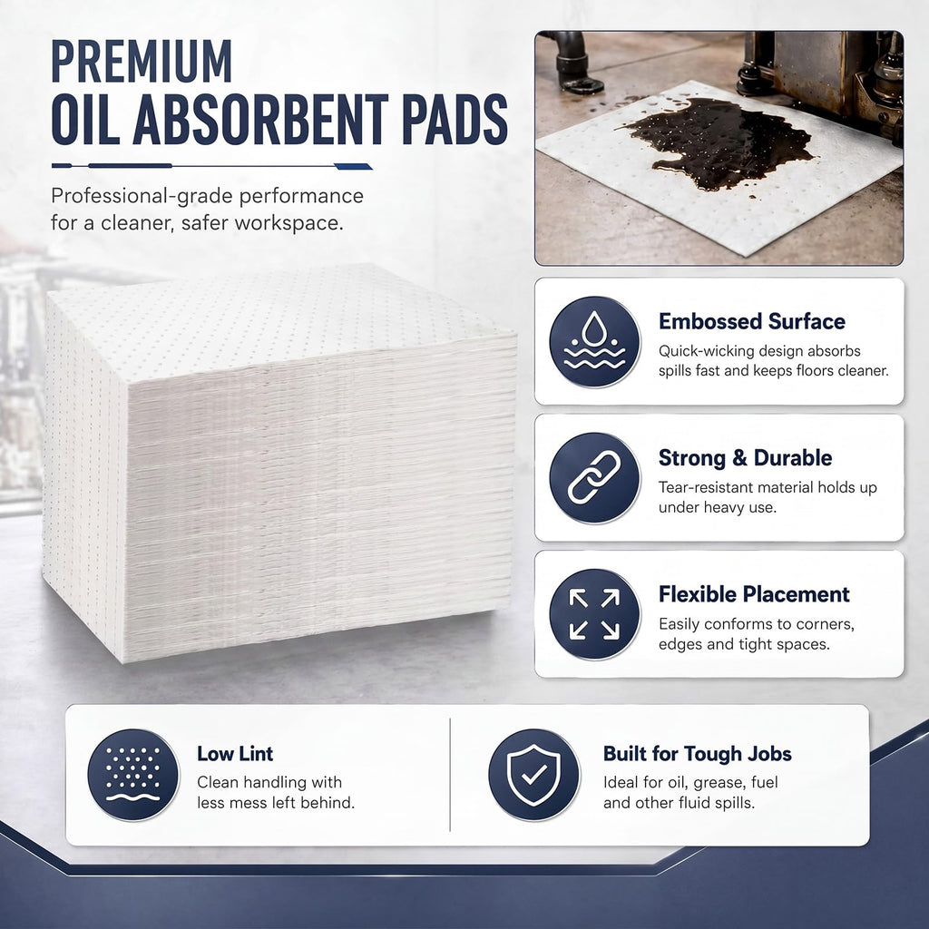 100 Pcs Oil Absorbent Pad for Spill, 15 x 17 Inch, White