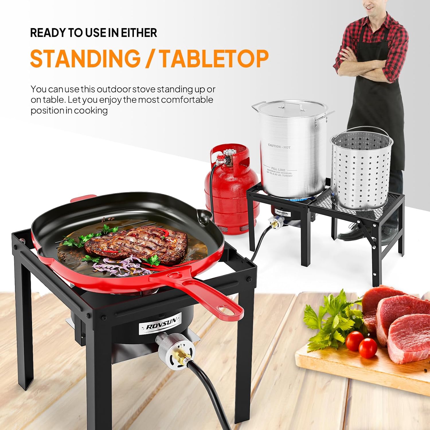 Portable Propane Gas Stove with Foldable Side Rack, Single Burner Camp Stove Cooker for Outdoor Backyard Cooking
