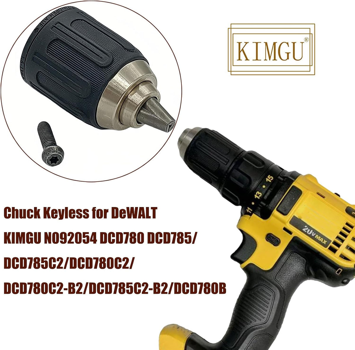 N092054 Keyless Chuck Replace for DEWALT DCD780 DCD785 DCD785 Drill with Left Hand Chuck Screw