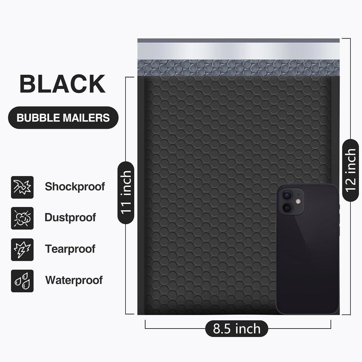 Bubble Mailers 8.5x12" 25 Pack Usable Size 8.5x11" Black Shipping Bag
