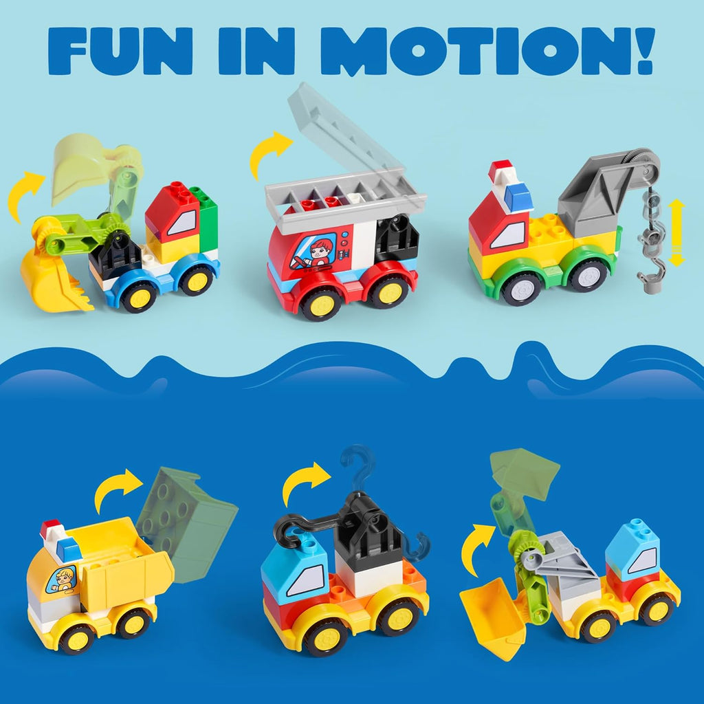 80Pcs Toddlers Car Building Blocks Set, 12Pcs Different Vehicles, Build Your Own Toy Cars, Compatible with Brand Name