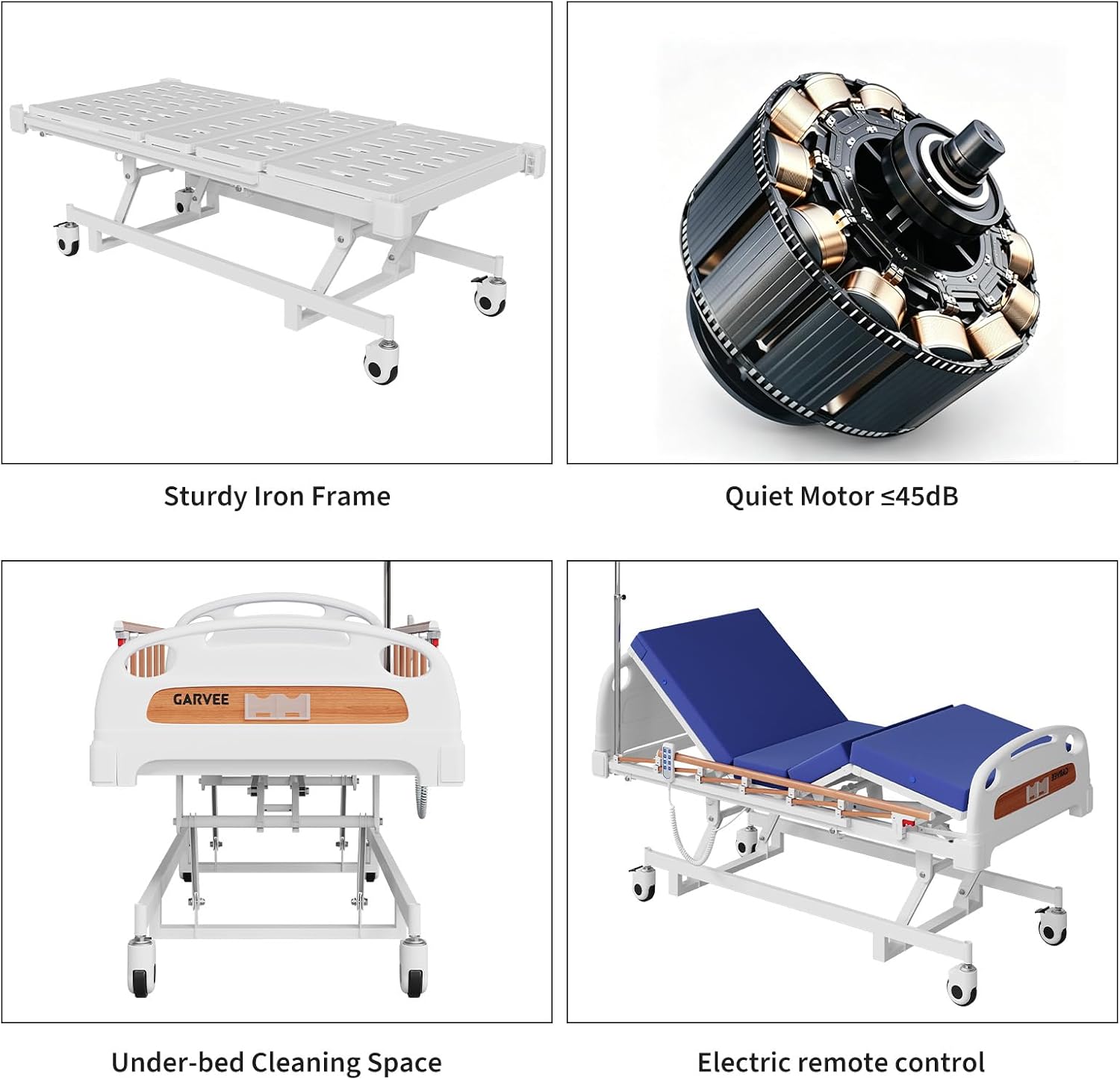 Electric Hospital Bed, 3 Function Medical Bed with Remote Control, Included IV Pole, 4" Foam Mattress & Locking