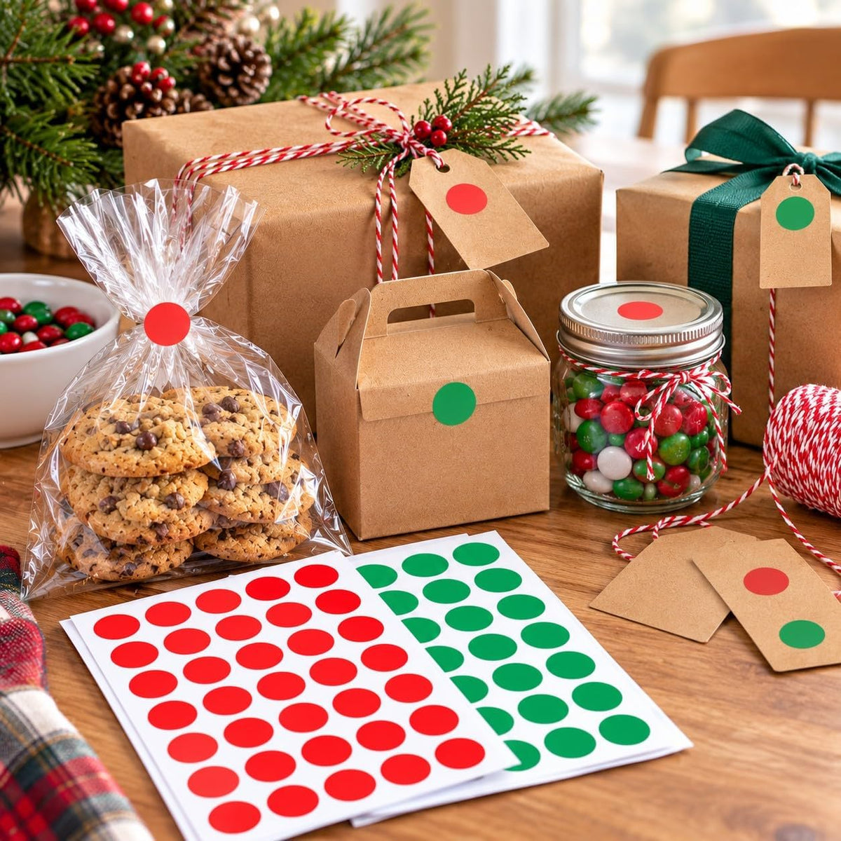 3/4" Round Red & Green Dot Stickers, 1,200 Color Coding Labels