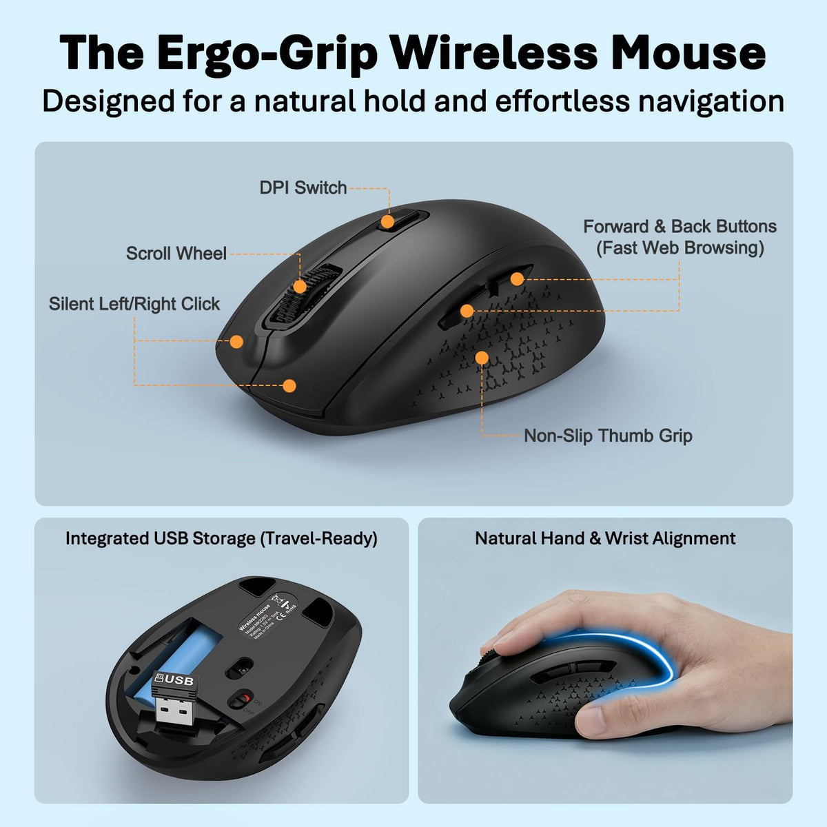 Full-Size Silent Wireless Keyboard and Mouse Combo with Palm Rest