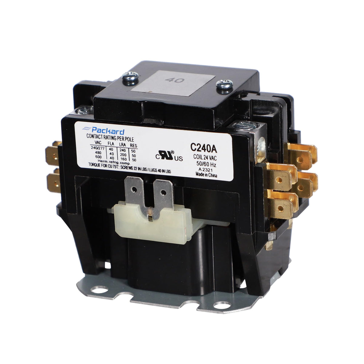 Packard C240A Packard Contactor 2 Pole 40 Amps 24 Coil Voltage