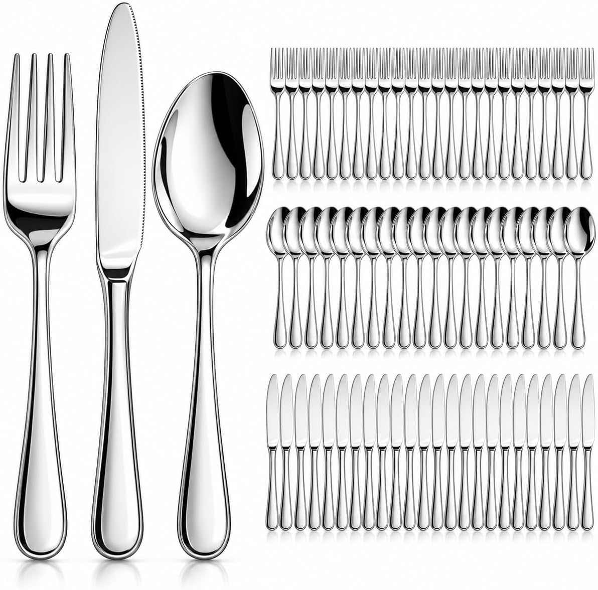 60-Piece Silverware Set for 20, Stainless Steel Flatware, Dishwasher Safe