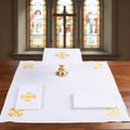4 Pack Altar Supplies Linen Corporal for Churches Set (Pall,Corporal,Purificator,Towel) White Linen Altar Cloth Gold