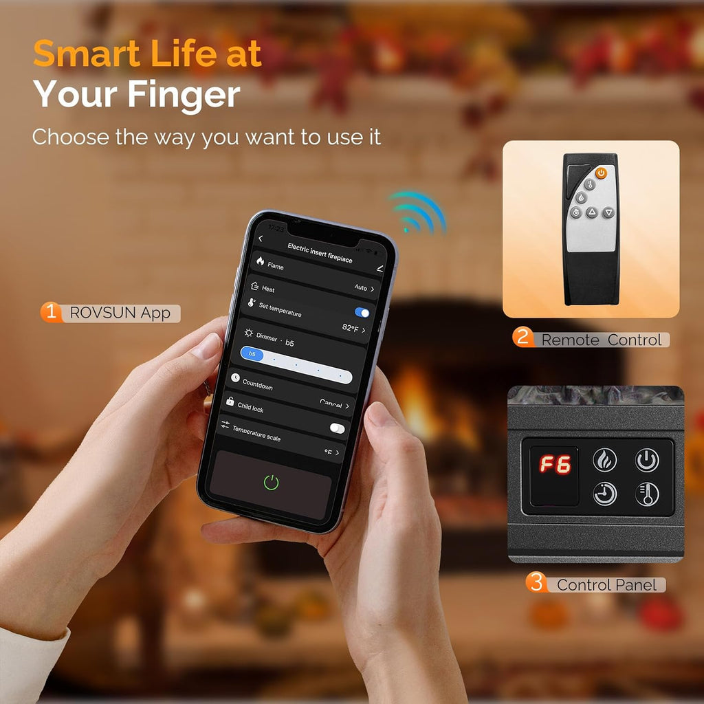 Electric Fireplace Stove, 23''H Freestanding Heater with Realistic Flame Effect, APP & Remote Control, Timer