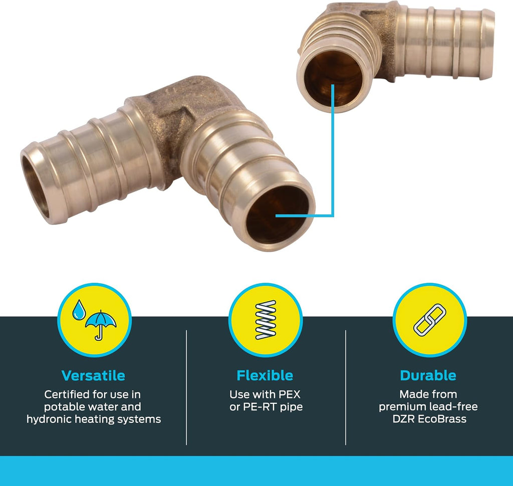 SharkBite 1 Inch Crimp 90 Degree Elbow, Brass Plumbing Fitting, PEX Pipe, PE-RT, UC260LFA