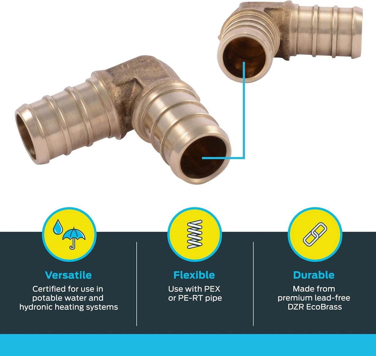 SharkBite 1 Inch Crimp 90 Degree Elbow, Brass Plumbing Fitting, PEX Pipe, PE-RT, UC260LFA