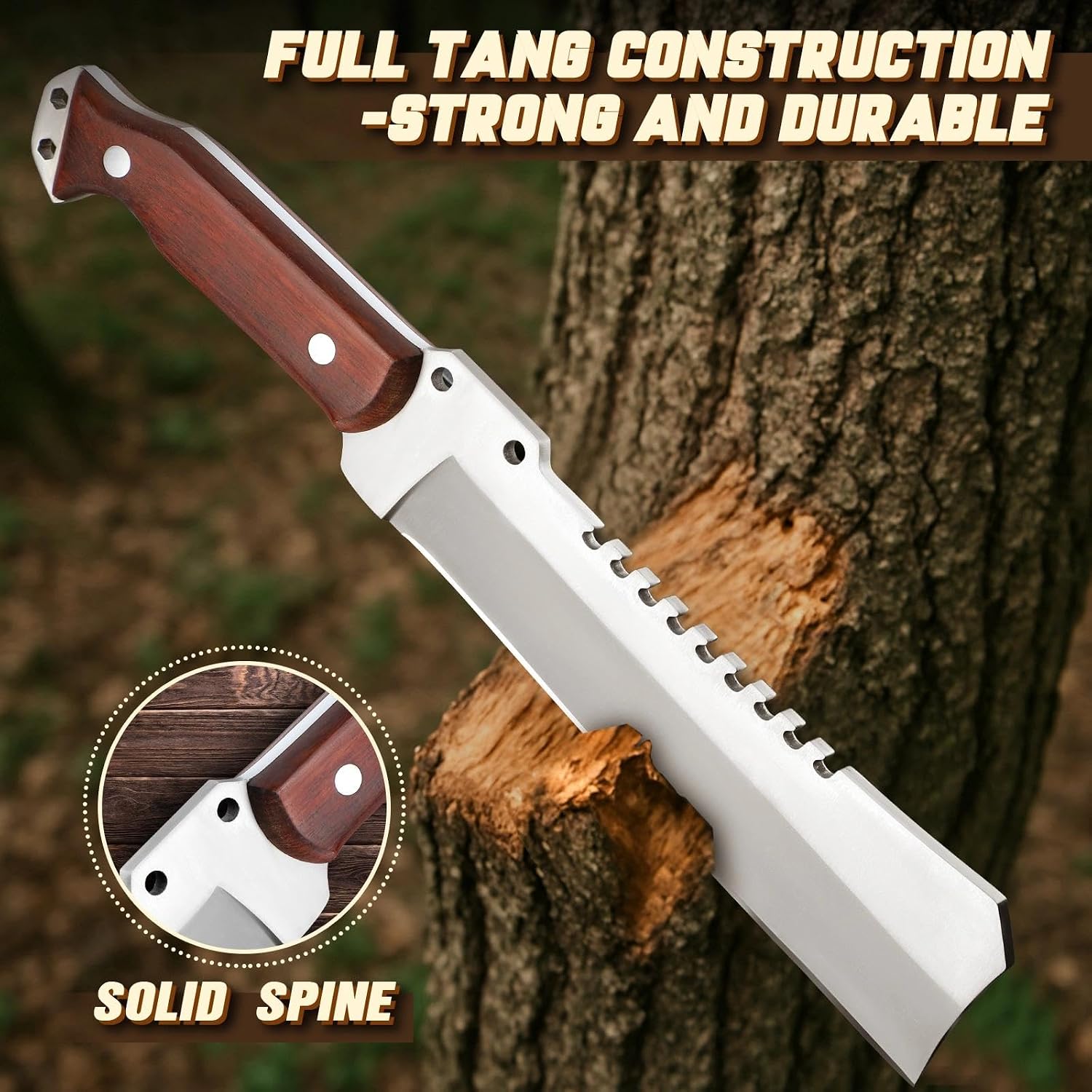Machete for Cutting Trees, Survival Hunting Machete with Sheath | Heavy Duty Hunting Knife for Yard Work, Full Tang
