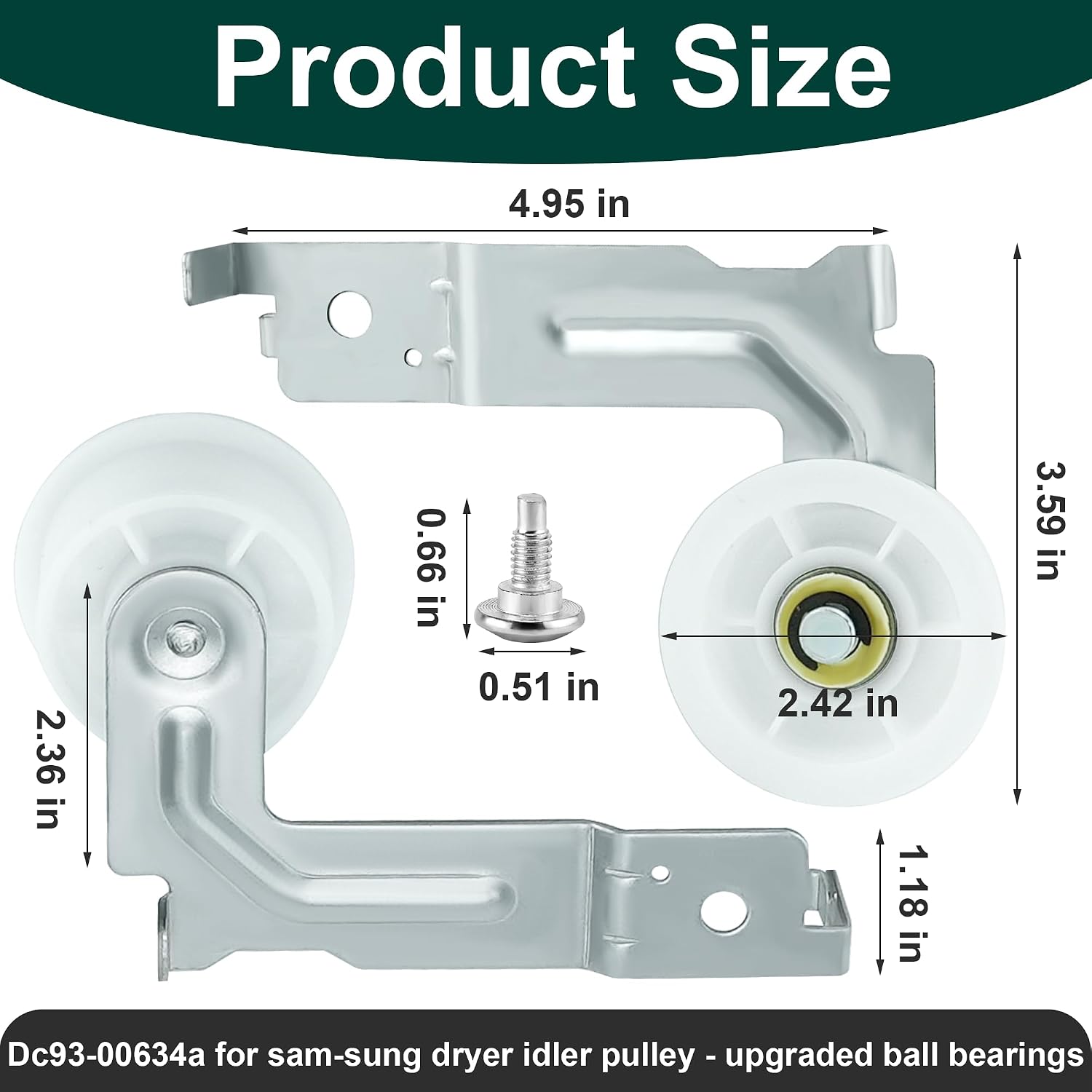 DC93-00634A Dryer Idler Pulley Assembly (Upgraded Silent Dual Ball Bearing)&6602-001655 Dryer Drum tensioner