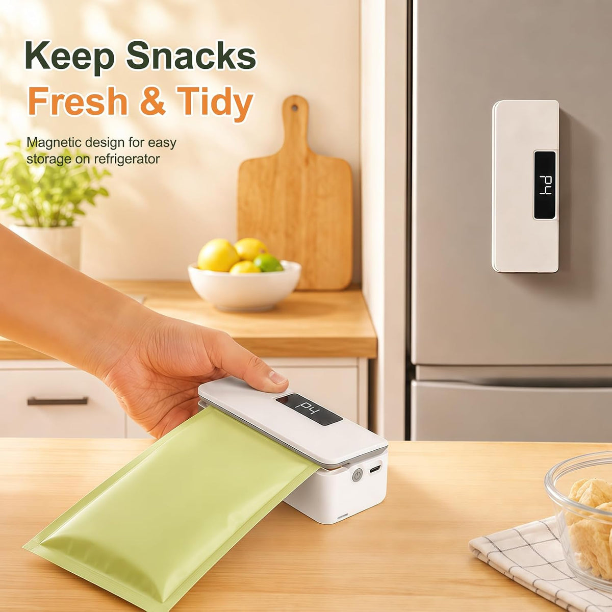 Mini Bag Sealer with Cutter & Magnetic Back, USB Rechargeable Heat Sealer