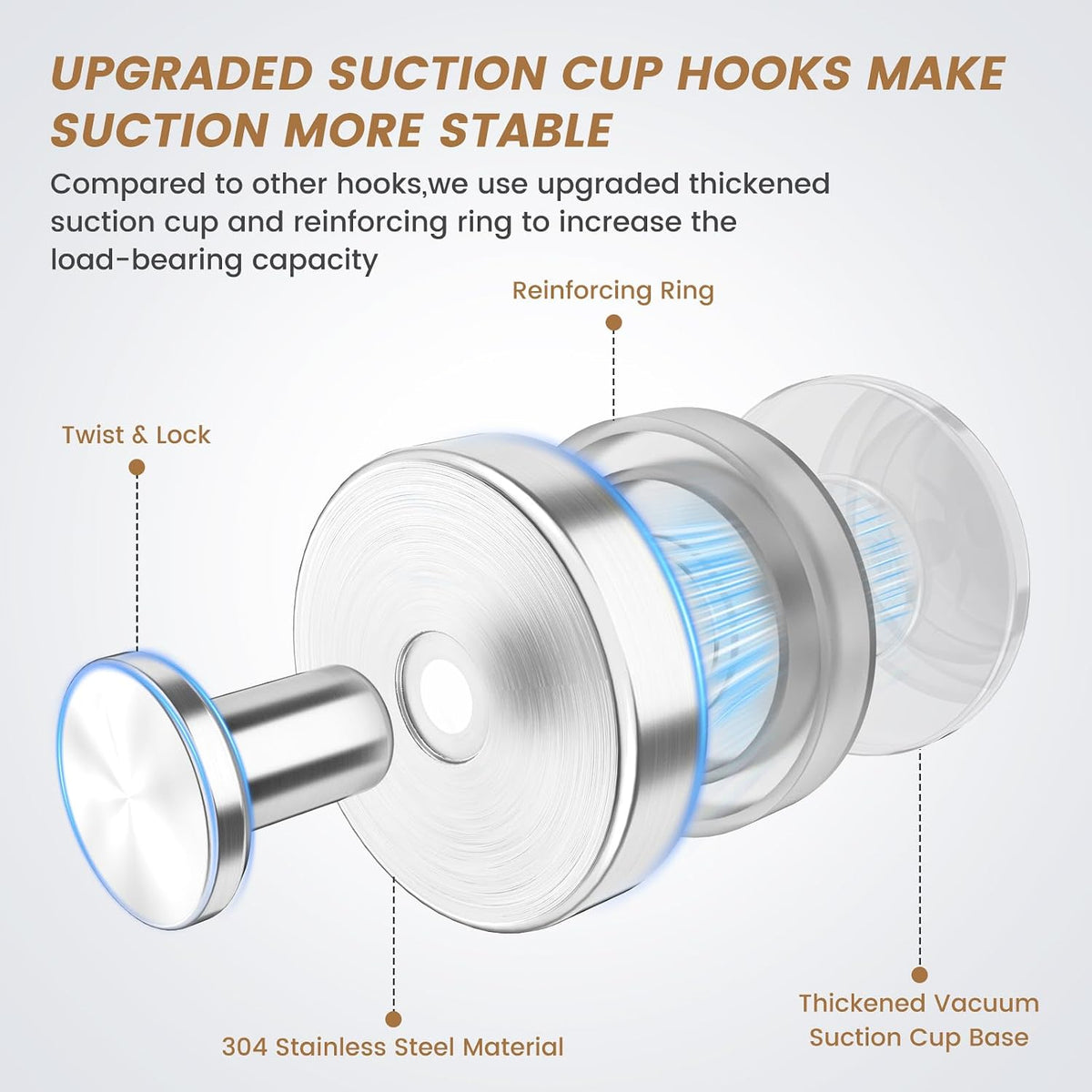 BKV Suction Cup Hooks for Shower,Brushed Nickel,6 Pack