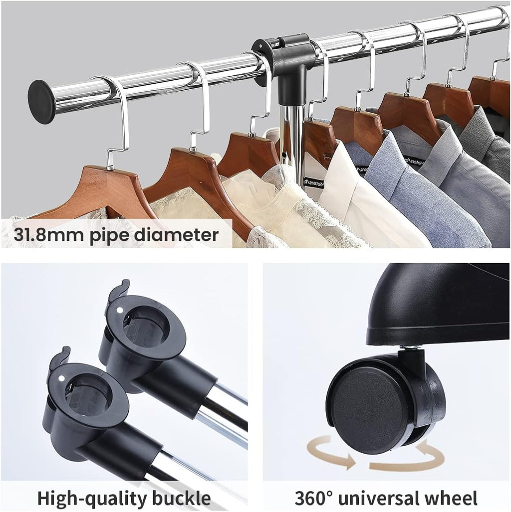 Adjustable Clothing Rack for Hanging Clothes, Heavy Duty Garment Rack with Wheels，Free Standing Rolling Clothes Rack