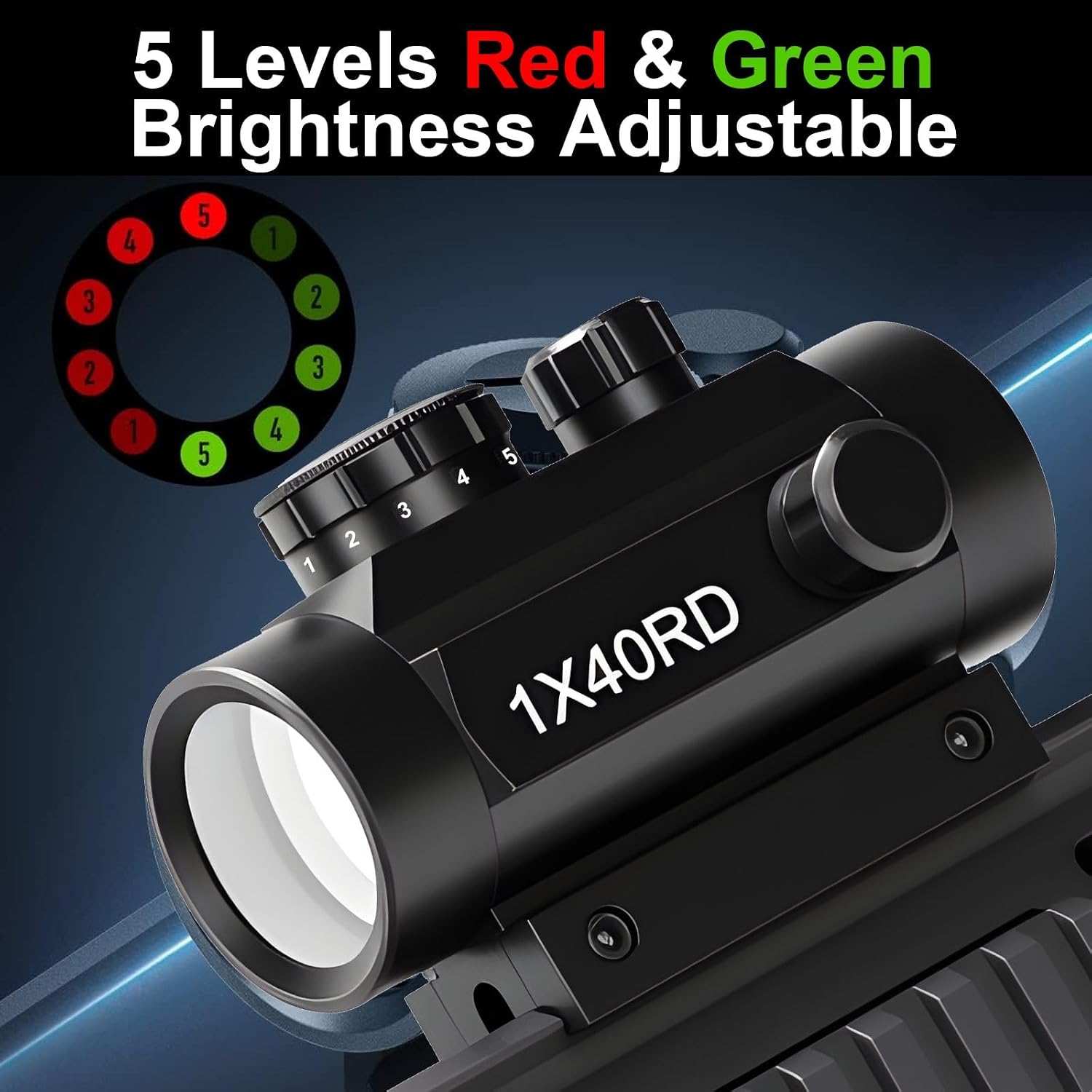 Red Dot 1x40mm, Reflex Red/Green Dot Sight Riflescope, 4 MOA Reticle, Compatible with 20mm Picatinny/Weaver and 11mm