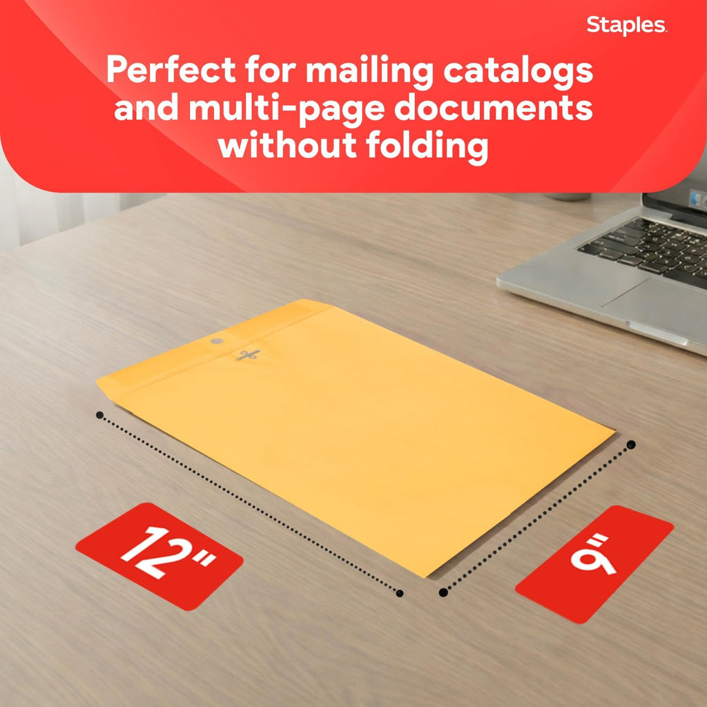 9x12 Kraft Clasp Envelopes, Brown Manila, Heavyweight, 100/Bx