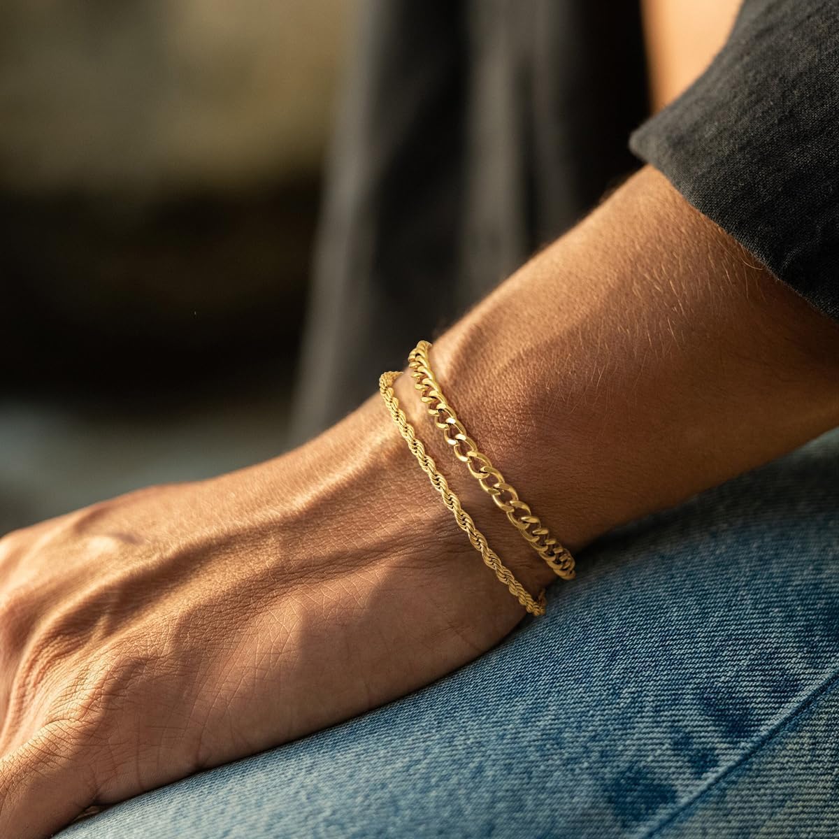 Mens Bracelet, 14K Gold Plated/Streling Silver Bracelets for Men Layered Cuban Rope Chain Bracelets 3mm/5mm Dainty