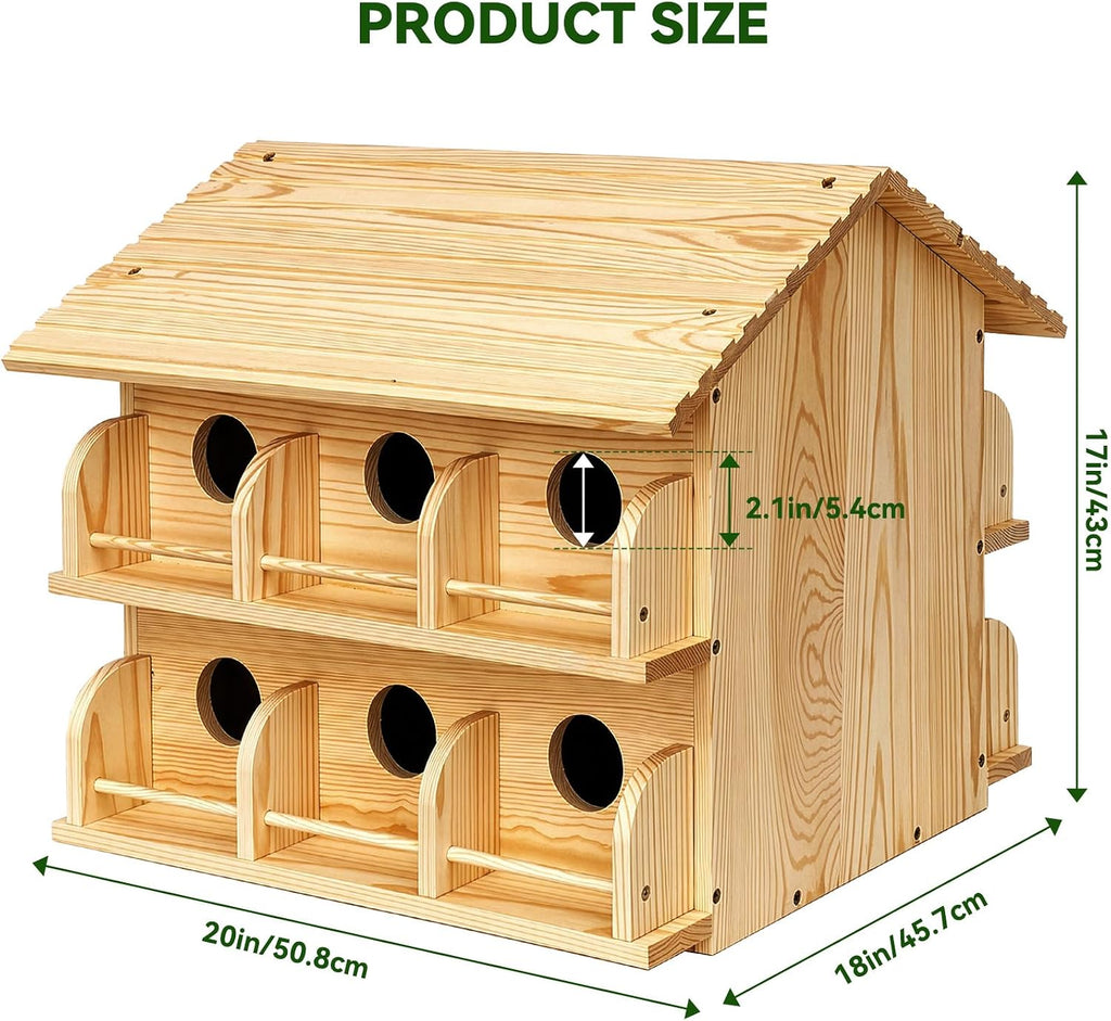 Purple Martin Bird House, 12-Room Wooden Bird Houses for Outside, Large Solid Wood Purple Martin House, Weatherproof