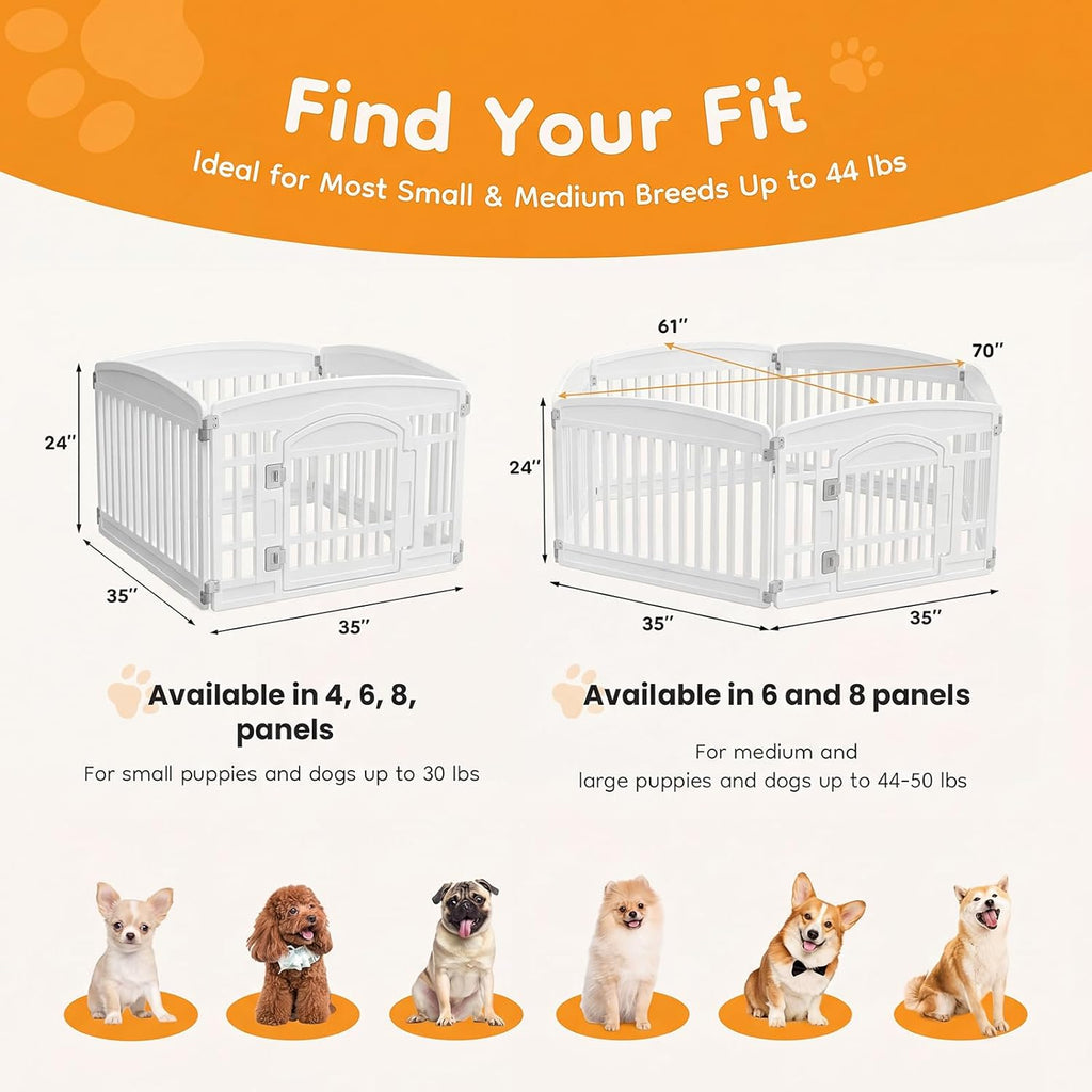 Dog Playpen 4-Panel, 24IN Puppy Playpen, Stable Dog Play Pen Indoors/Outdoor with Secure Locking Door, Plastic Pet