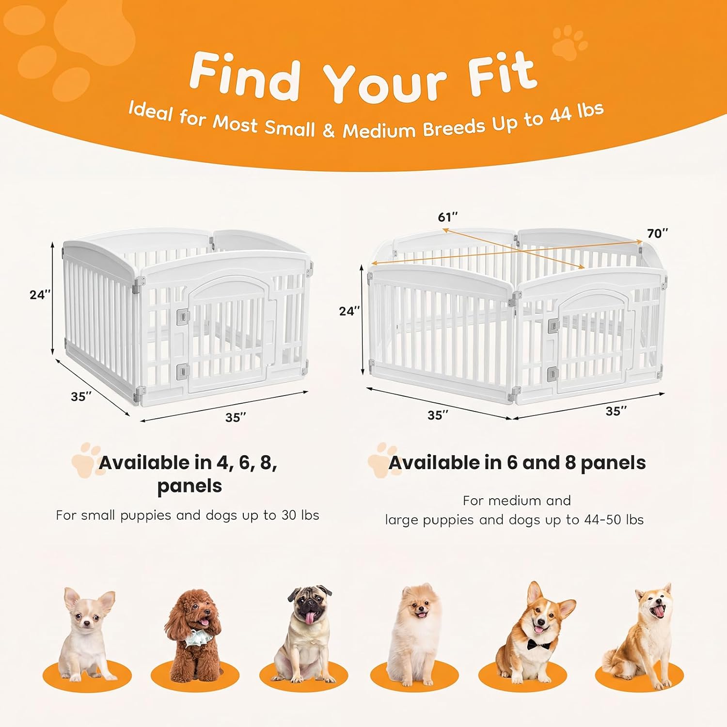Dog Playpen 4-Panel, 24IN Puppy Playpen, Stable Dog Play Pen Indoors/Outdoor with Secure Locking Door, Plastic Pet