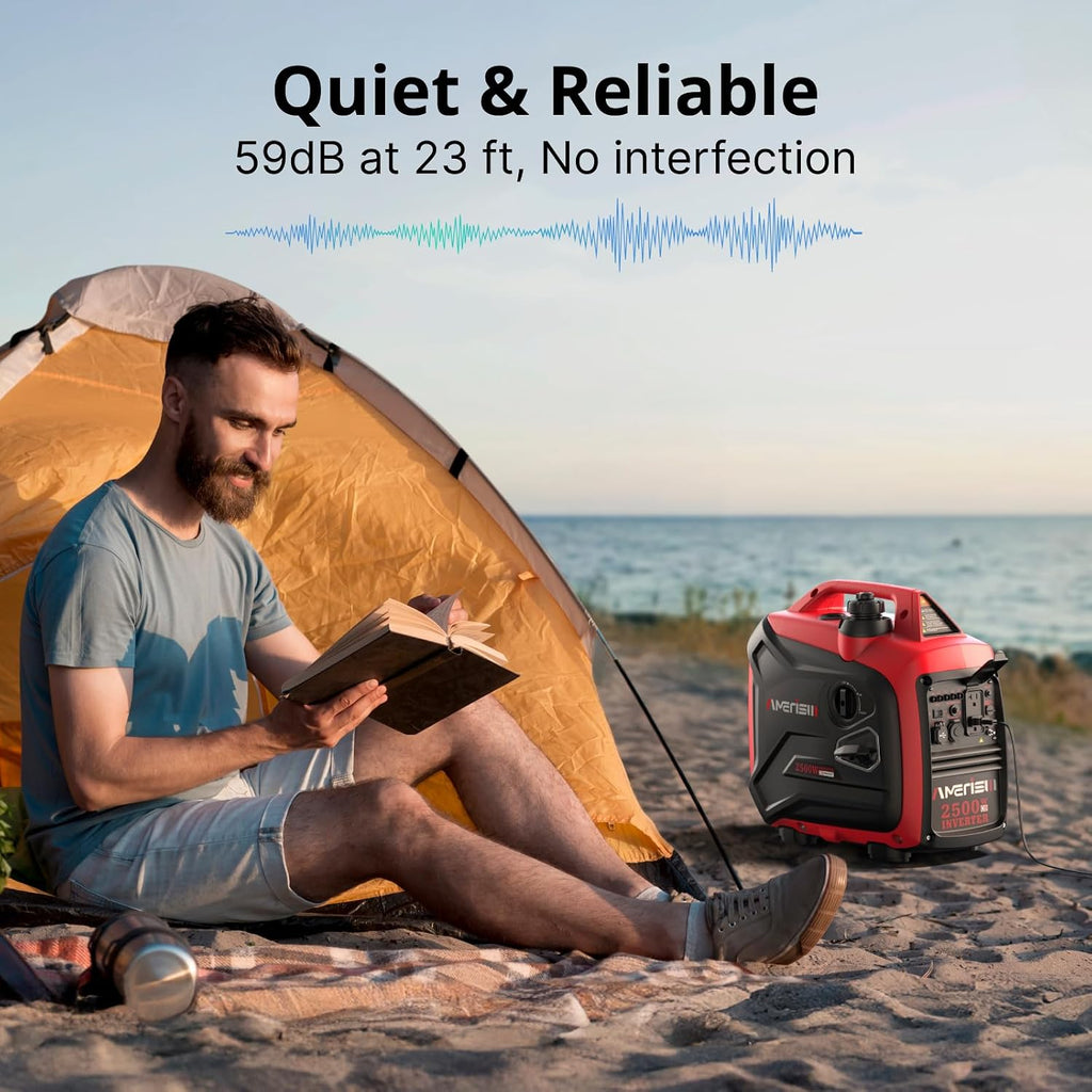 Portable Inverter Generator 2500W Gas Powered, Long Runtime Gas Generator for Camping