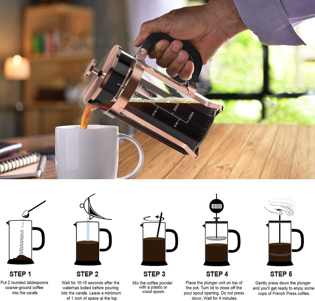 French Press Coffee Maker 21oz,Borosilicate Glass Coffee Press | Thickened Glass Stainless Steel Coffee French