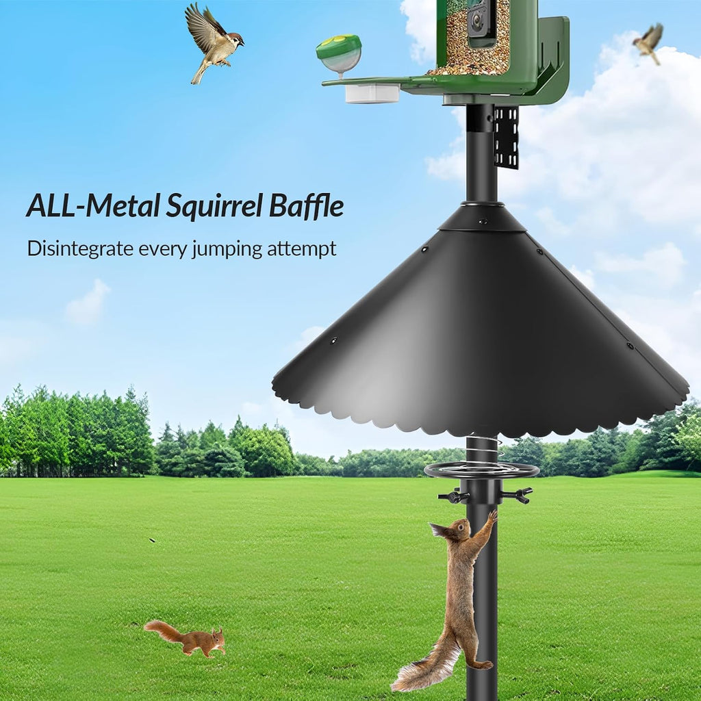Metal Squirrel Baffle for Bird Feeder Pole, 19-Inch Chew Proof Guard with Spring Motion, Heavy Duty Pole Mount