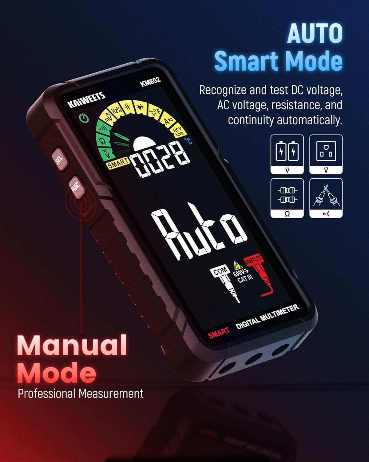KAIWEETS Smart Multimeter Rechargeable and KAIWEETS EMF Detector, 3-in-1 Handheld EMF Meter