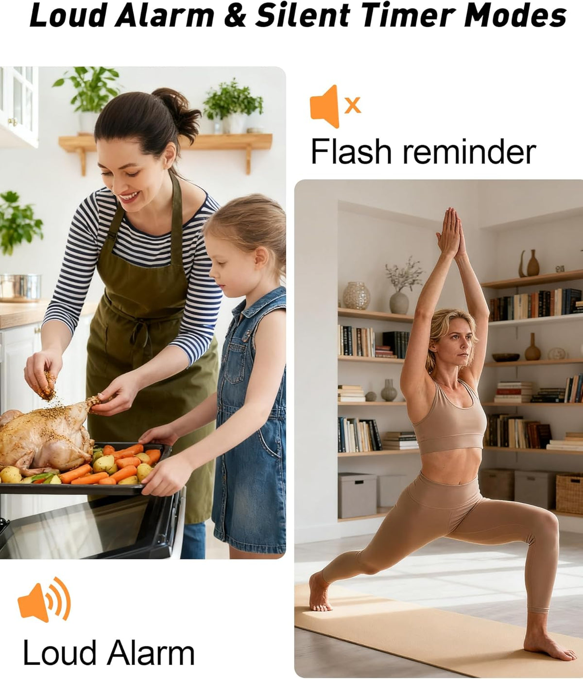 Digital Kitchen Timer - 4-Channel Cooking Timer with Alarm, Magnetic Back, Loud & Silent Modes, Count Up/Down, Ideal