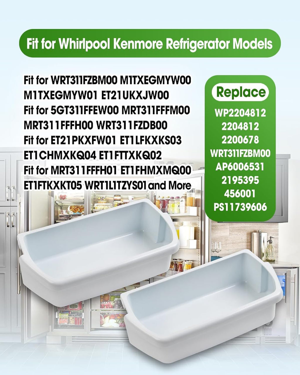 2 Pcs Refrigerator Door Shelf Bin Replace WP2204812 2204812 AP6006531