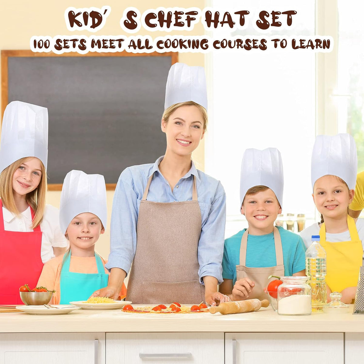 150 Pack Kids Chef Hat Bulk Non-woven