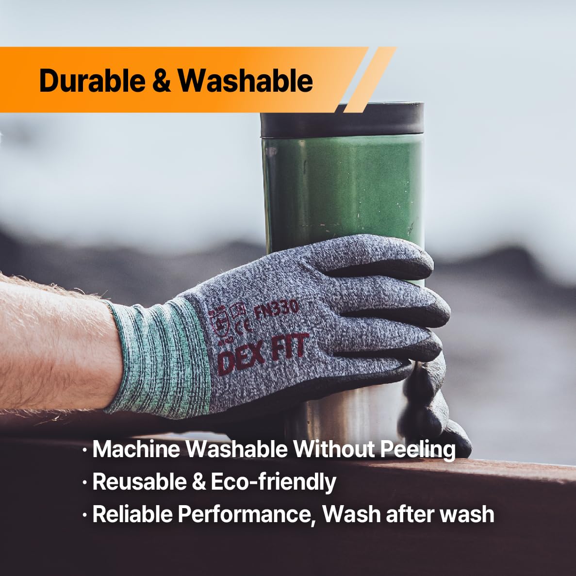 Nitrile Work Gloves FN330, 3 Pairs, 3D-Comfort Stretchy Fit, Firm Grip, Thin & Lightweight, Touch-Screen Compatible