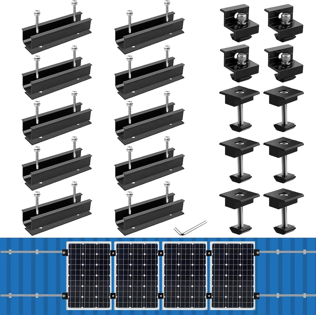 Solar Panel Mounting Brackets for Roof, Aluminum Solar Rails, Black | Solar Panel Mounting Kit For 4 Panels, Included