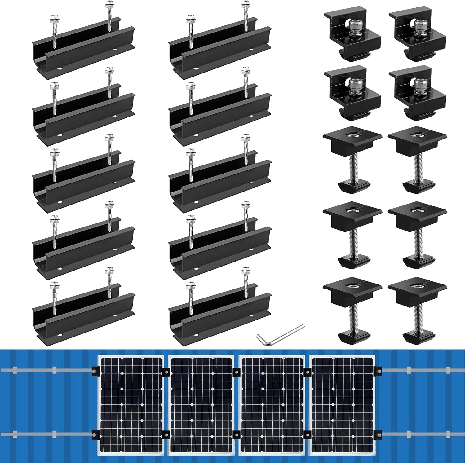 Solar Panel Mounting Brackets for Roof, Aluminum Solar Rails, Black | Solar Panel Mounting Kit For 4 Panels, Included
