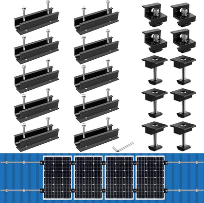 Solar Panel Mounting Brackets for Roof, Aluminum Solar Rails, Black | Solar Panel Mounting Kit For 4 Panels, Included