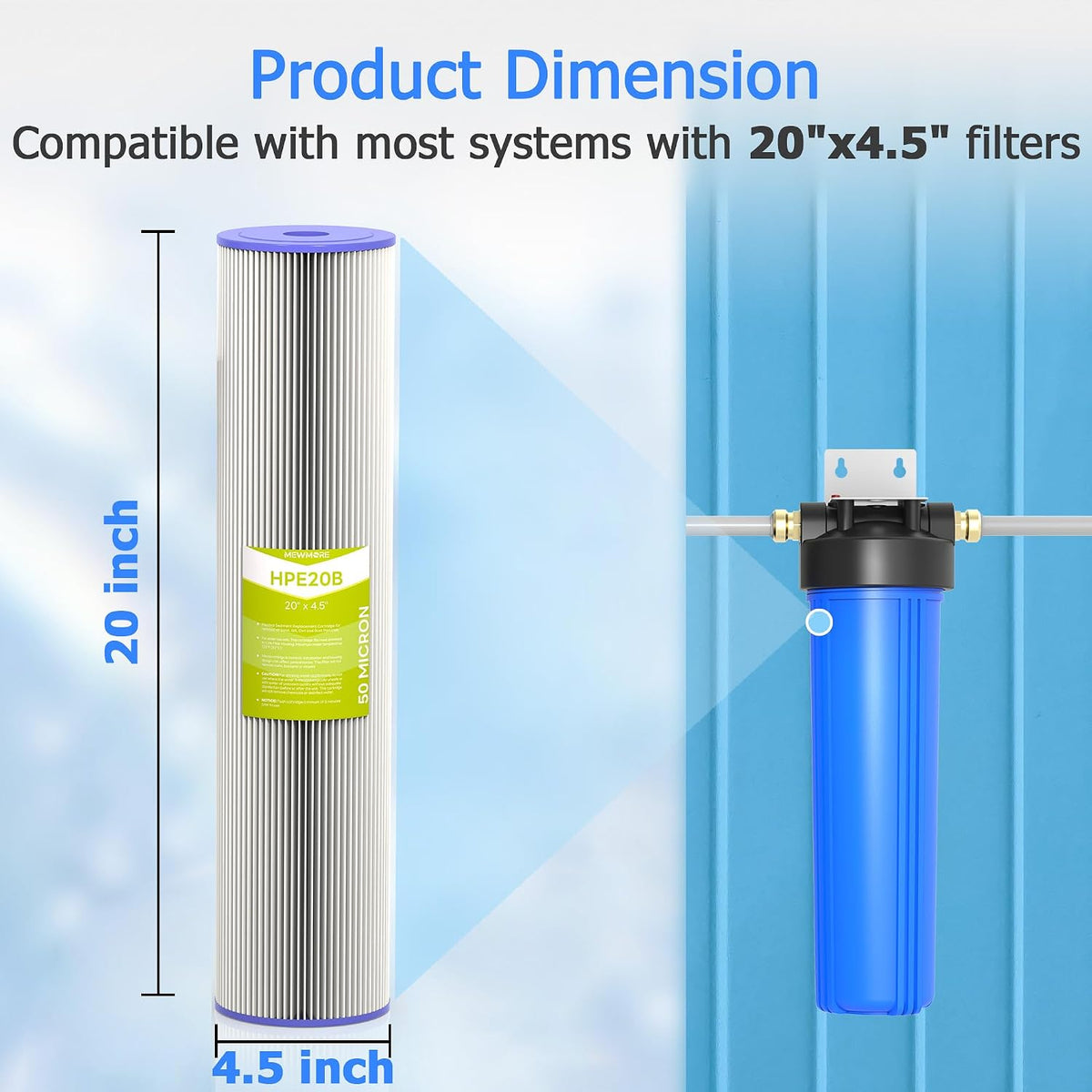 50 Micron Whole House Water Filter Cartridge, 20" x 4.5", 6-Pack