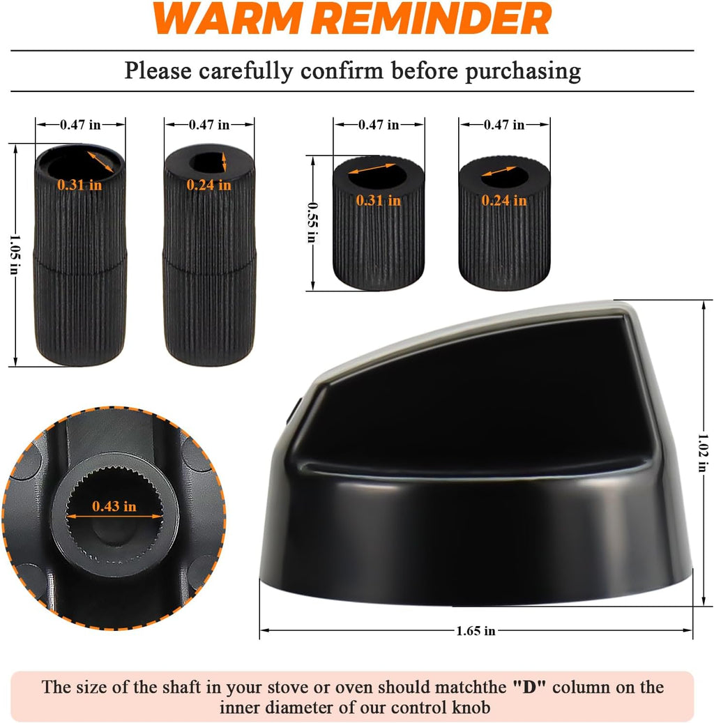 4 Pack Black Universal Control Knobs with 12 Adapters - Compatible for Oven Stove Range - Universal Stove Knobs