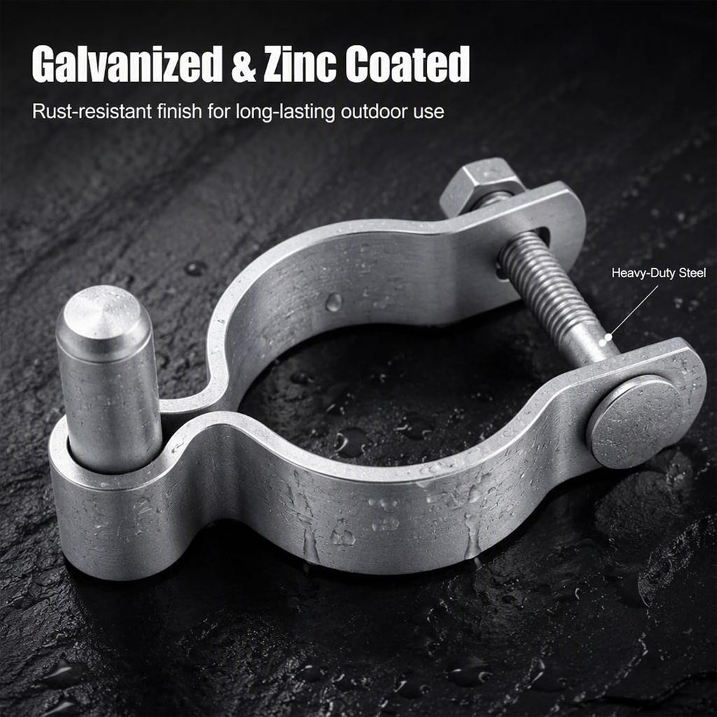 4pcs Chain Link Fence Gate Post Hinge for Outside Diameter Post/Pipe, Galvanized Chain Link Post Gate Hinge, Nut/Bolt Included (2-3/8 Inch)