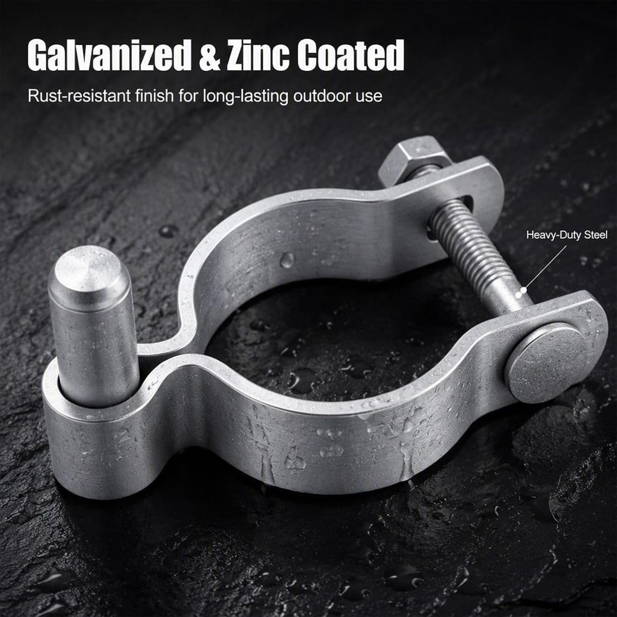 4pcs Chain Link Fence Gate Post Hinge for Outside Diameter Post/Pipe, Galvanized Chain Link Post Gate Hinge, Nut/Bolt Included (2-3/8 Inch)