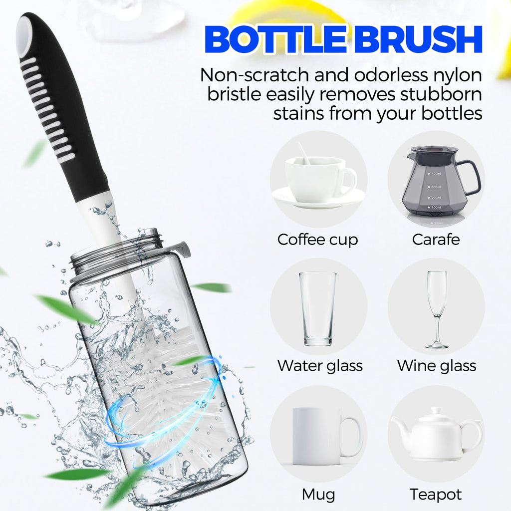 6 Pack Dish Brush Set with Bottle Brush, Dish Scrub Brush,Black