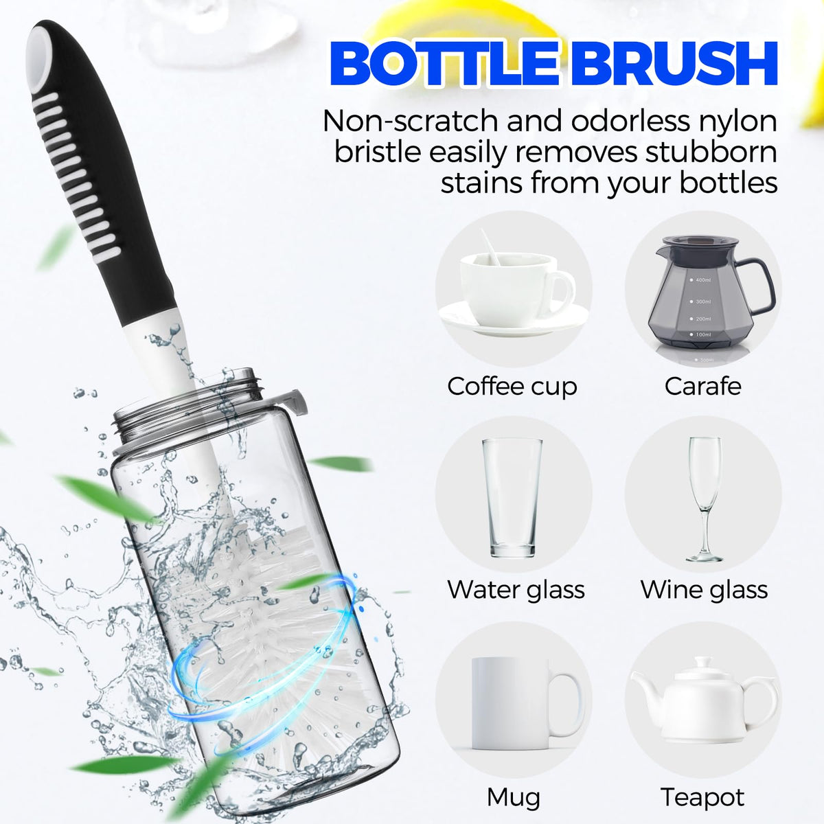 6 Pack Dish Brush Set with Bottle Brush, Dish Scrub Brush,Black