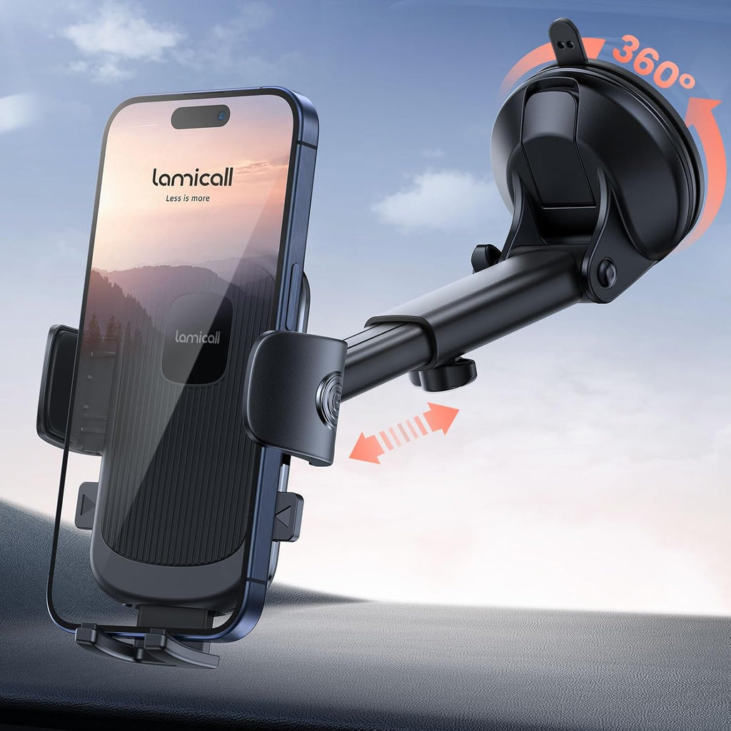 Car Phone Holder - [Strongest Military-Grade Suction Cup] 360° Rotation Phone Holders for Your Car Quick Release