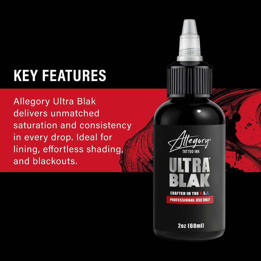 Tattoo Ink – Ultra Blak, Premium Black Tattoo Ink, Perfect for Lining and Shading, Smooth, Consistent Pigment, Vegan