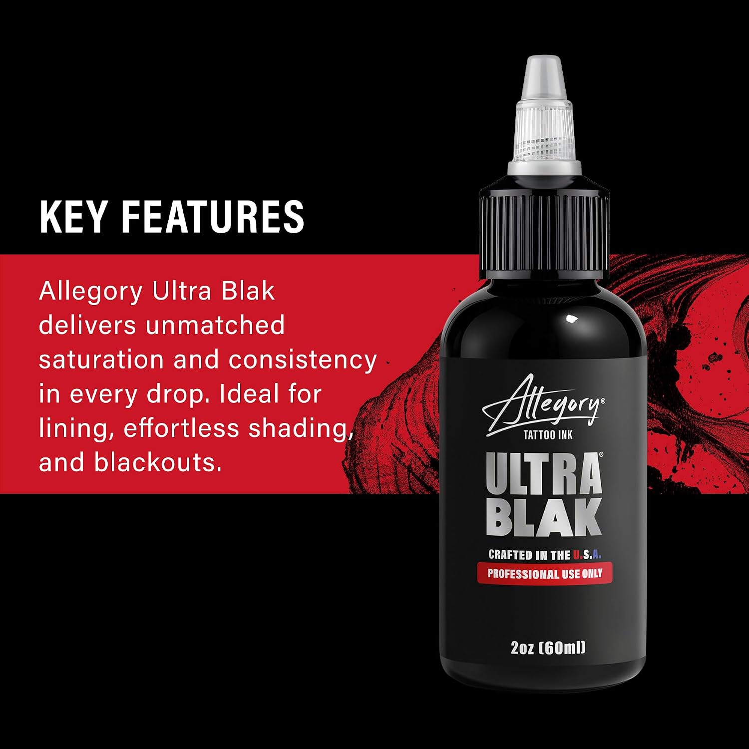 Tattoo Ink – Ultra Blak, Premium Black Tattoo Ink, Perfect for Lining and Shading, Smooth, Consistent Pigment, Vegan