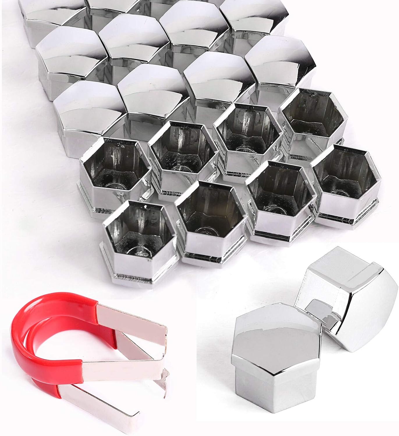 17MM Chrome Wheel Lug NUT Bolt Cover CAPS FIT for Mercedes VW Skoda Audi BMW with Removal Tools