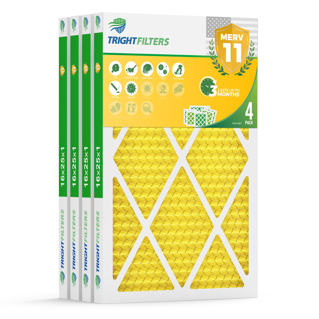 16x25x1 Air Filter 4 Pack, MERV 11 Dust & Pet Dander Defense